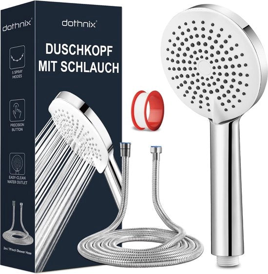 Douchekop con tubo 2 m Douchekop idroeconomizzante 5 tipi di getto Douchekop idroeconomizzante con forte getto Maniglione per doccia Douchekop Raffreddante con getto raffreddante per pulizia [Classe di efficienza A+++ ]