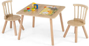 Set Tavolo e 2 Sedie per Bambini, Tavolo Attività con Schienali a Spindola Curvi, Sedute Rotonde e Gambe in Legno Massello, Tavolino per Bambini 3+ Anni per Disegno, Gioco e Studio (Naturale)