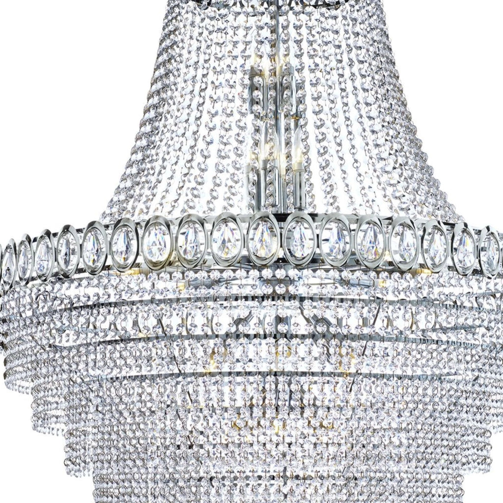 Lampadario Classico Louis Phillipe Acciaio Cromo Vetro 28 Luci E14
