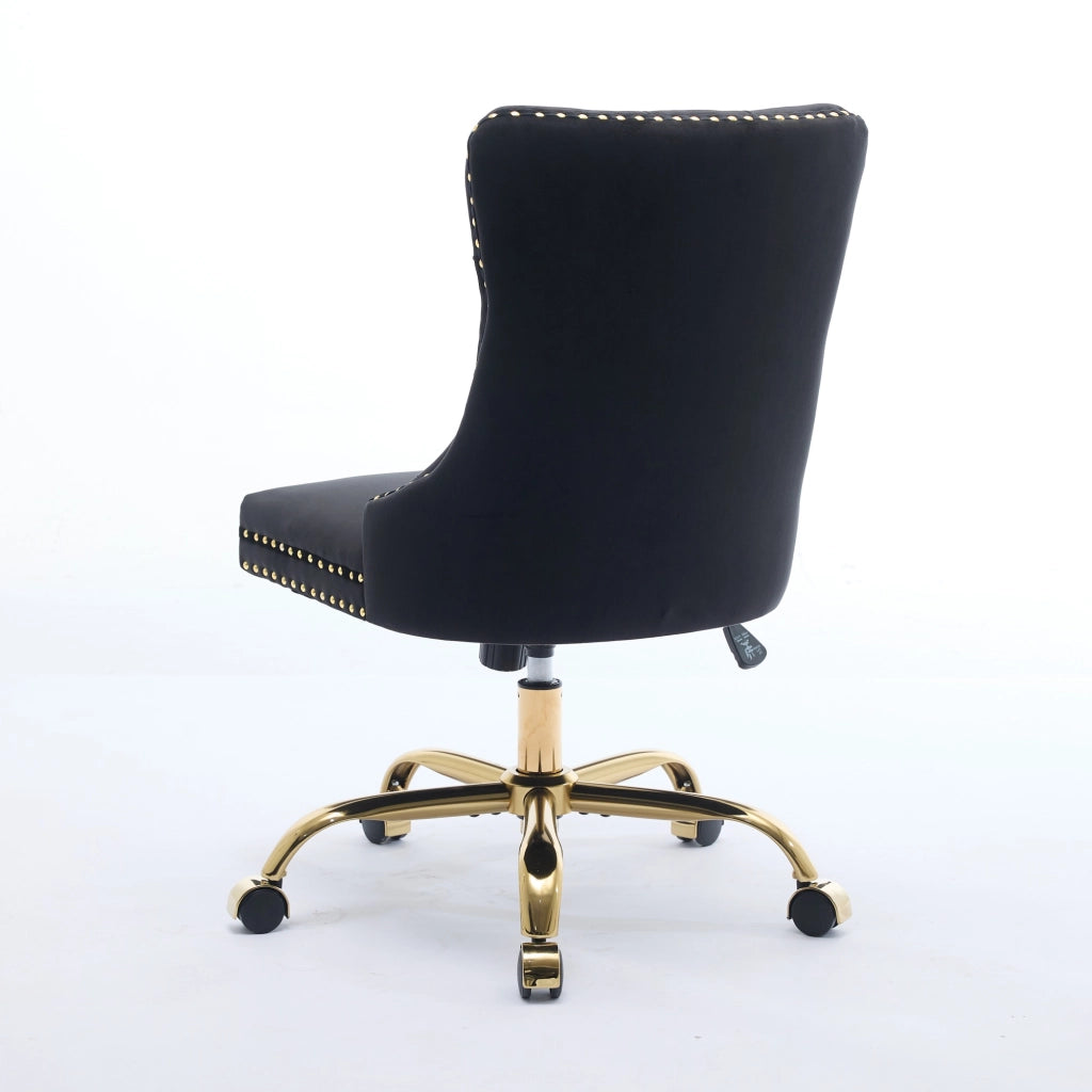 Poltrona da Ufficio Girevole Velluto ¨C MINIMAL ¨C Nero, Base Metallo Dorato, Regolabile