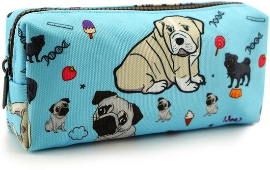 Etui grande con motivi canini carini - Lino - Trucchi/cosmetici - Sostenibile - Cinturino a zip - Facile da pulire - 20,3 x 8,9 cm - Borsa per penne