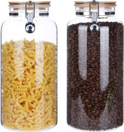 Pentola in vetro con coperchio, contenitori ermetici per conserva con chiusura a gomito 2,8 l, grandi contenitori di stoccaggio in vetro di borosilicato con coperchio in bambù per fagioli, muesli, conserva, contenitore per cetrioli 2800 ml, 2 pezzi