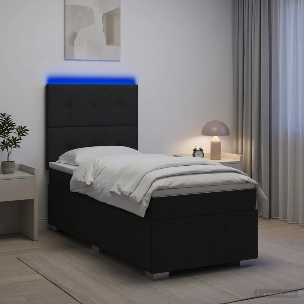 Letto Box Spring LED con Materasso Nero 100 x 200 cm Tessuto 3455537