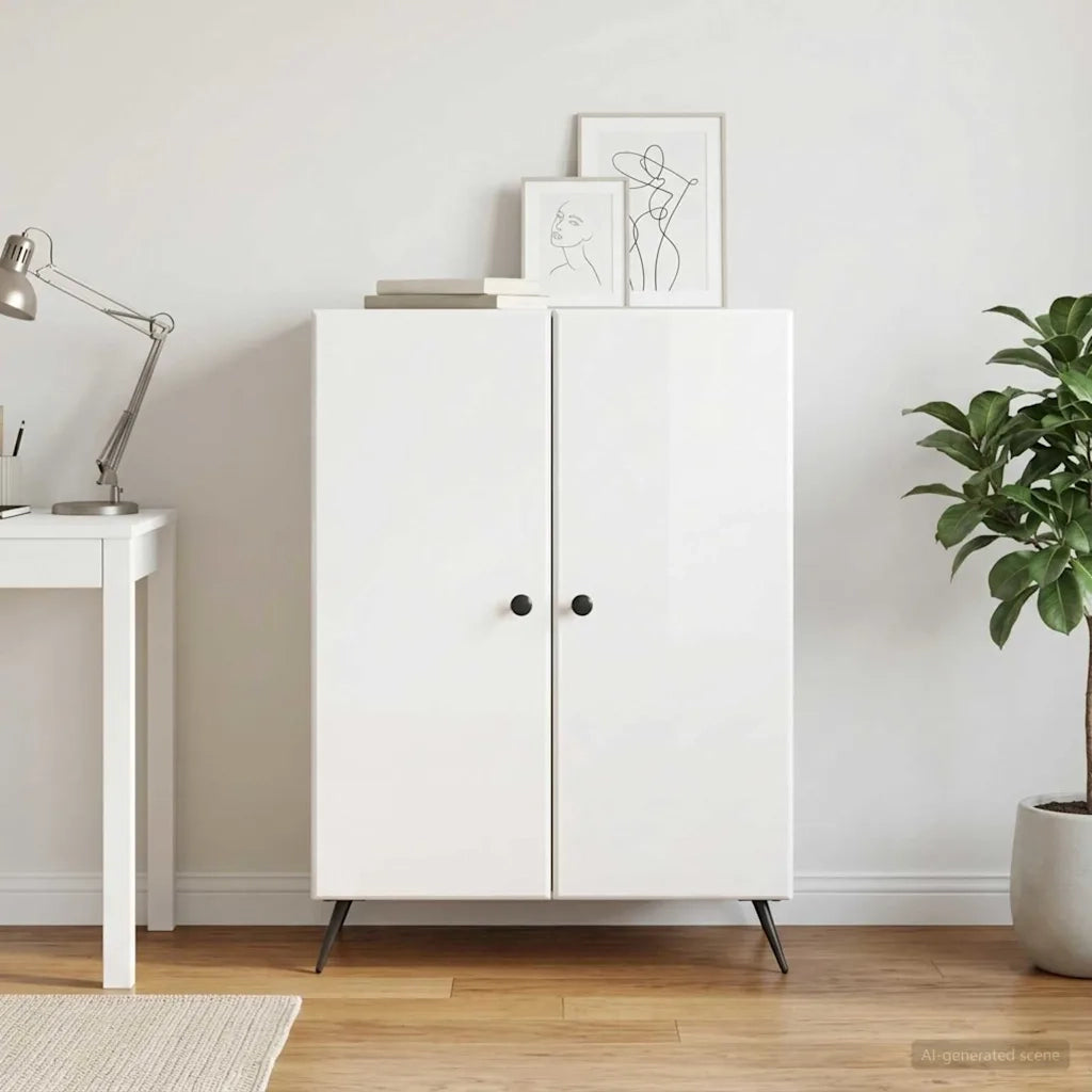 Credenza Bianco Lucido 66 x 34,5 x 90 cm Legno ingegnerizzato 895509