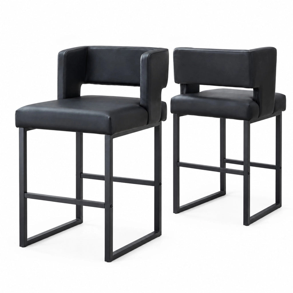Sgabello da bar nordico nero in PU con gambe in metallo