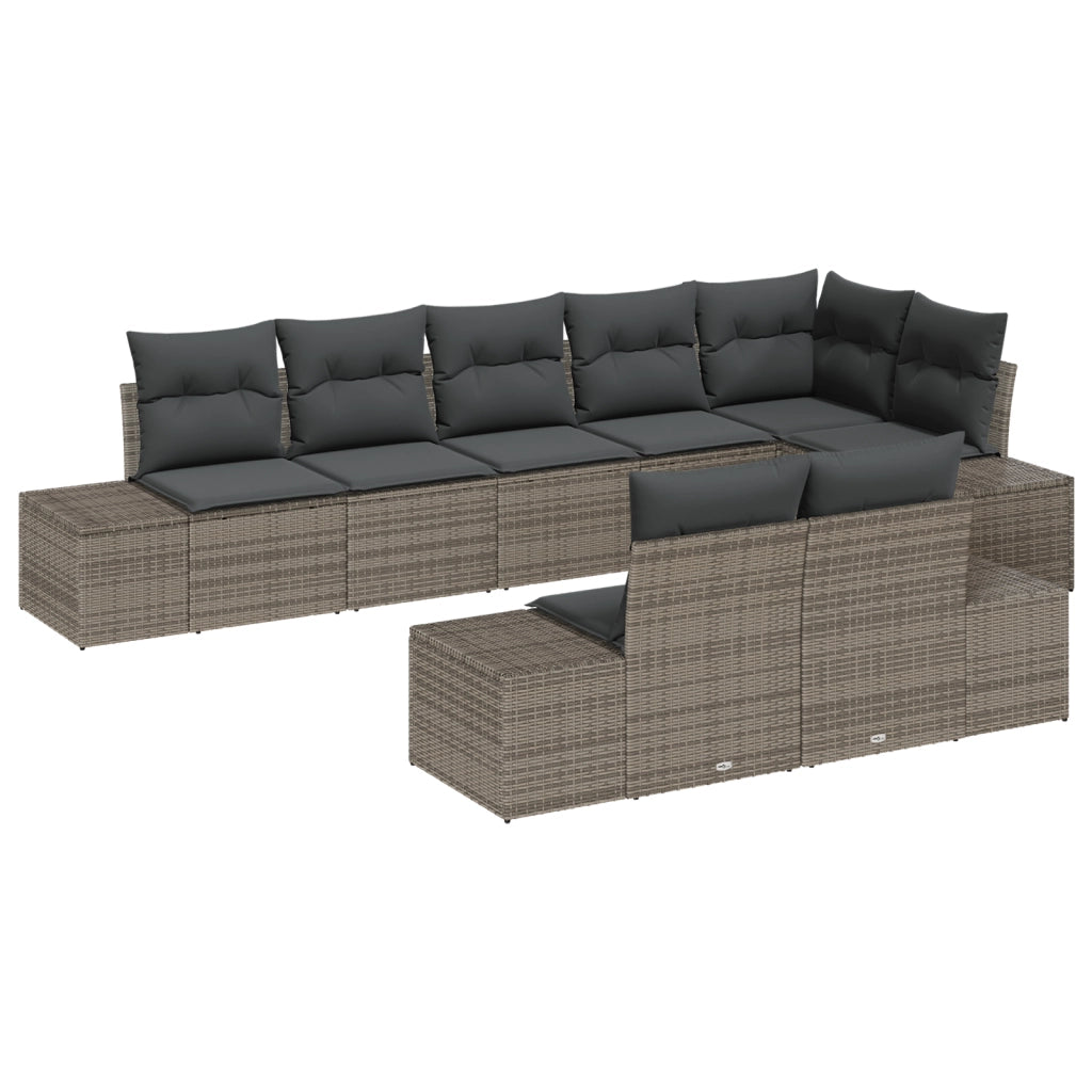 Set di divani da giardino 8 pezzi con cuscini Grigio Polyrattan