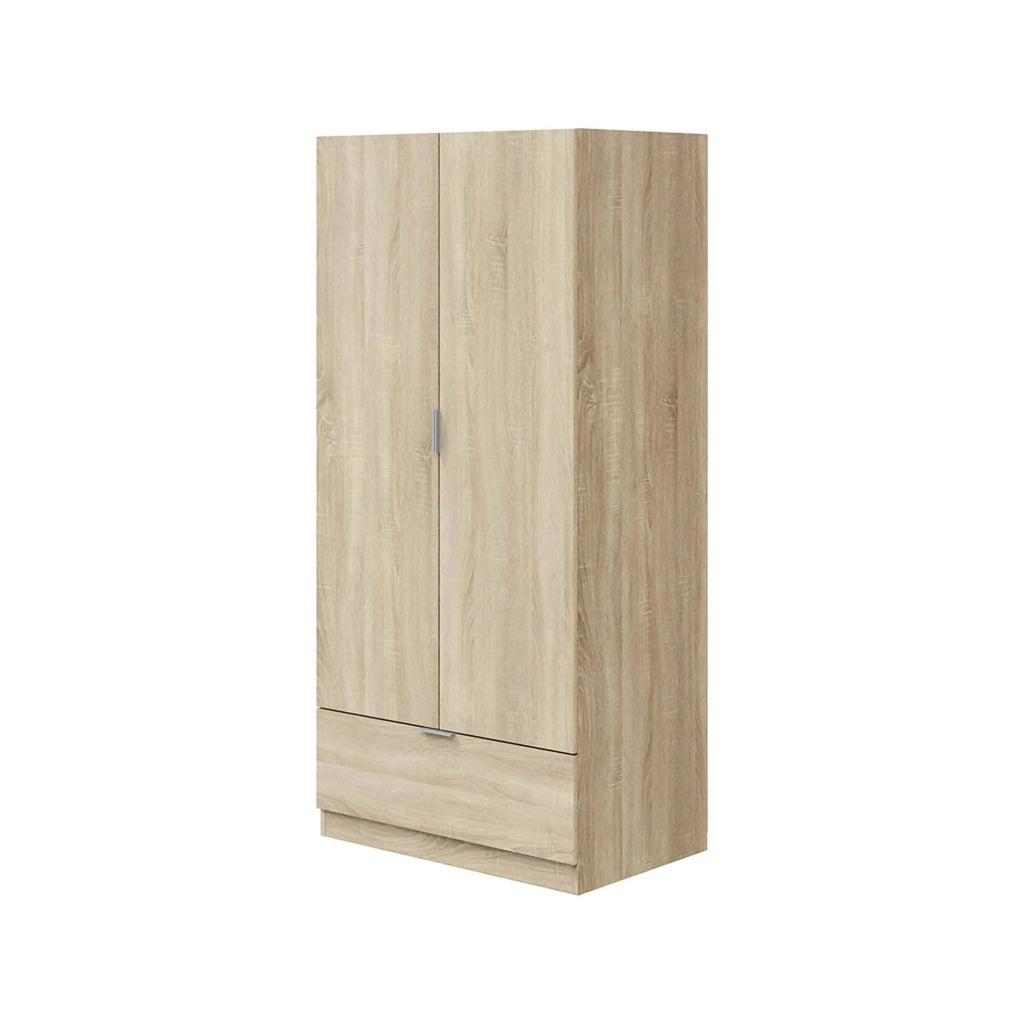 Armadio Camera da Letto Budoia, Guardaroba 2 Ante Appendiabiti, 51x170h cm Marrone Rovere