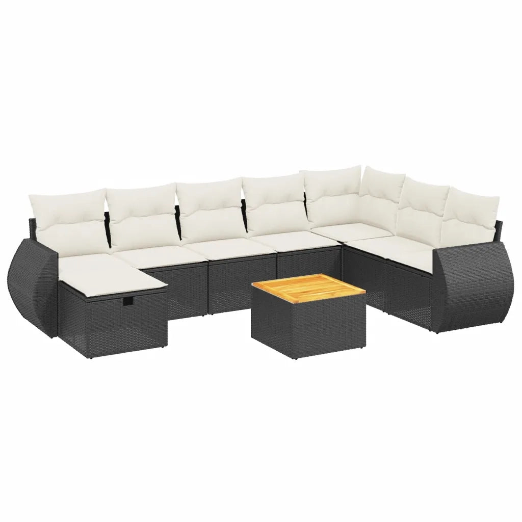 Set Divani da Giardino 9 pz con Cuscini Nero in Polyrattan 3265095