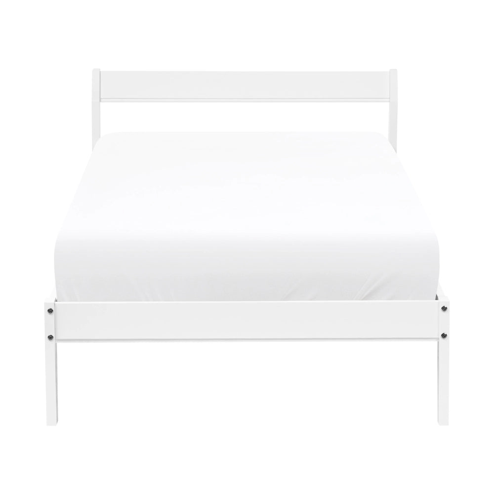 Letto singolo in legno di Pino bianco con Rete a Doghe 90 x 200 cm stile minimalista