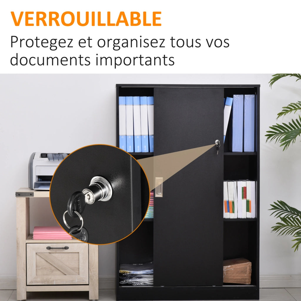 Armadio per Ufficio 2 Porte Scorrevoli Bloccabili ¨C Zephmum ¨C Nero 80x40x120 cm