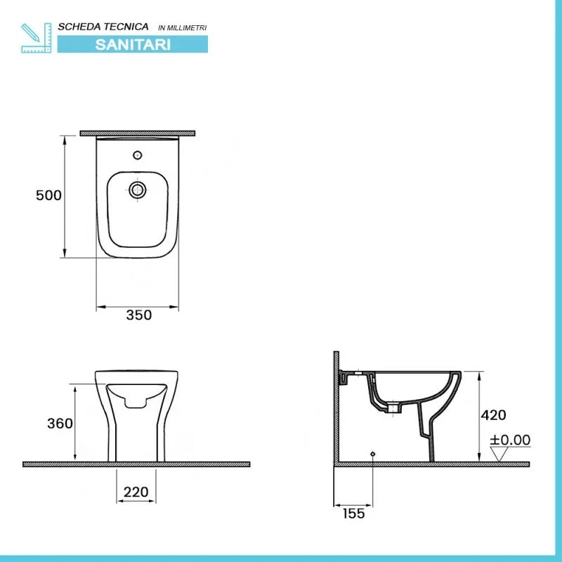 Sanitari filomuro senza brida bianco lucido con sedile soft-close  Plana