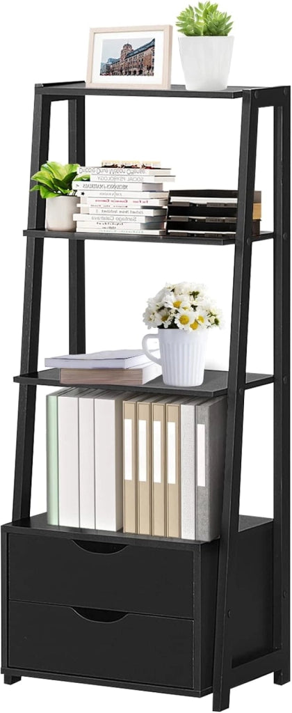 Scaffale a 3 Ripiani Stile Moderno, Libreria con Struttura con 2 Cassetti, Adatto per Soggiorno, Studio, Cucina, Camera da Letto e Ufficio, Nero, 52x40x133 cm