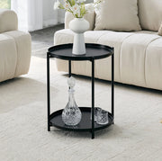 Tavolino rotondo a 2 livelli con ripiano; ?42 x 52 cm; MDF e metallo; nero