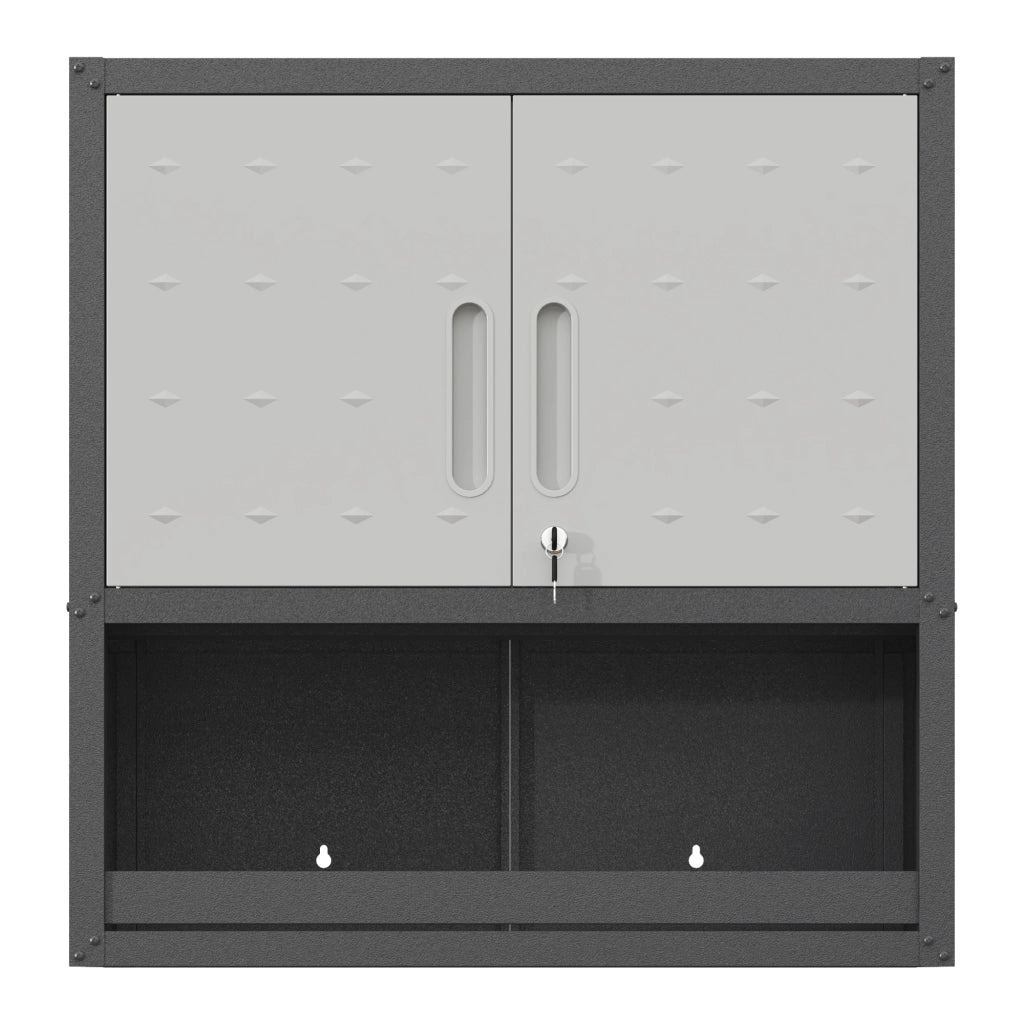 Armadietto Metallico da Parete 75x30x77 cm Nero Grigio con 2 Ante, Serratura e Ripiano