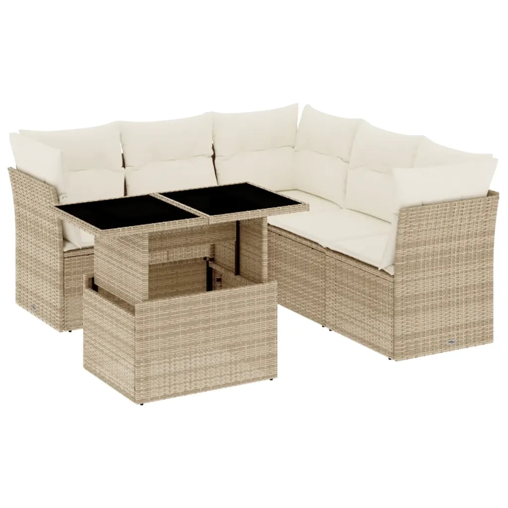 Set Divano da Giardino 6 pz con Cuscini Beige in Polyrattan