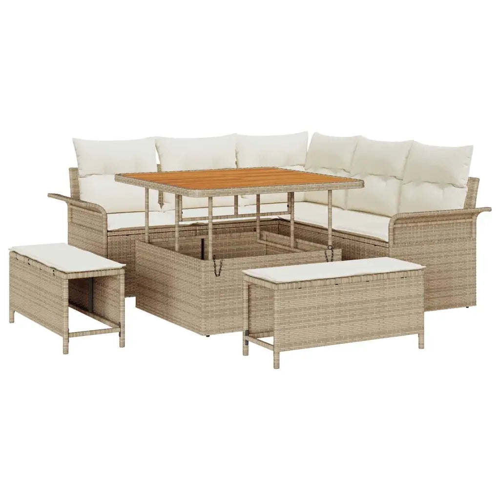 Set Divano da Giardino con cuscino 8 pcs Beige polyrattan