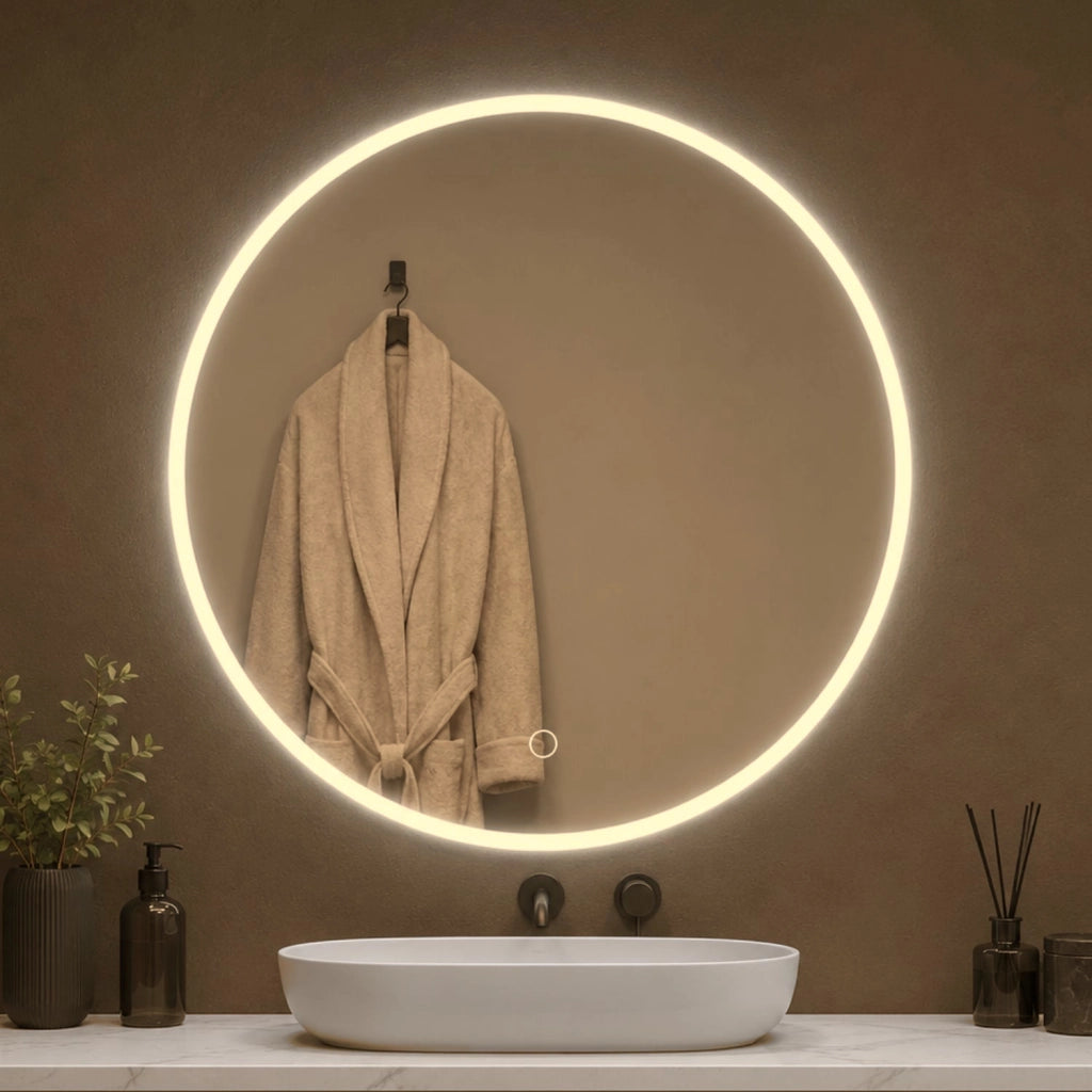 Specchio tondo led dimmerabile con interruttore touch per arredo bagno elegante da parete *** misura Ø60, tonalità ...