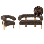 Set da salotto divano a 2 posti poltrona imbottita bouclé marrone scuro e marrone chiaro stile retrò soggiorno