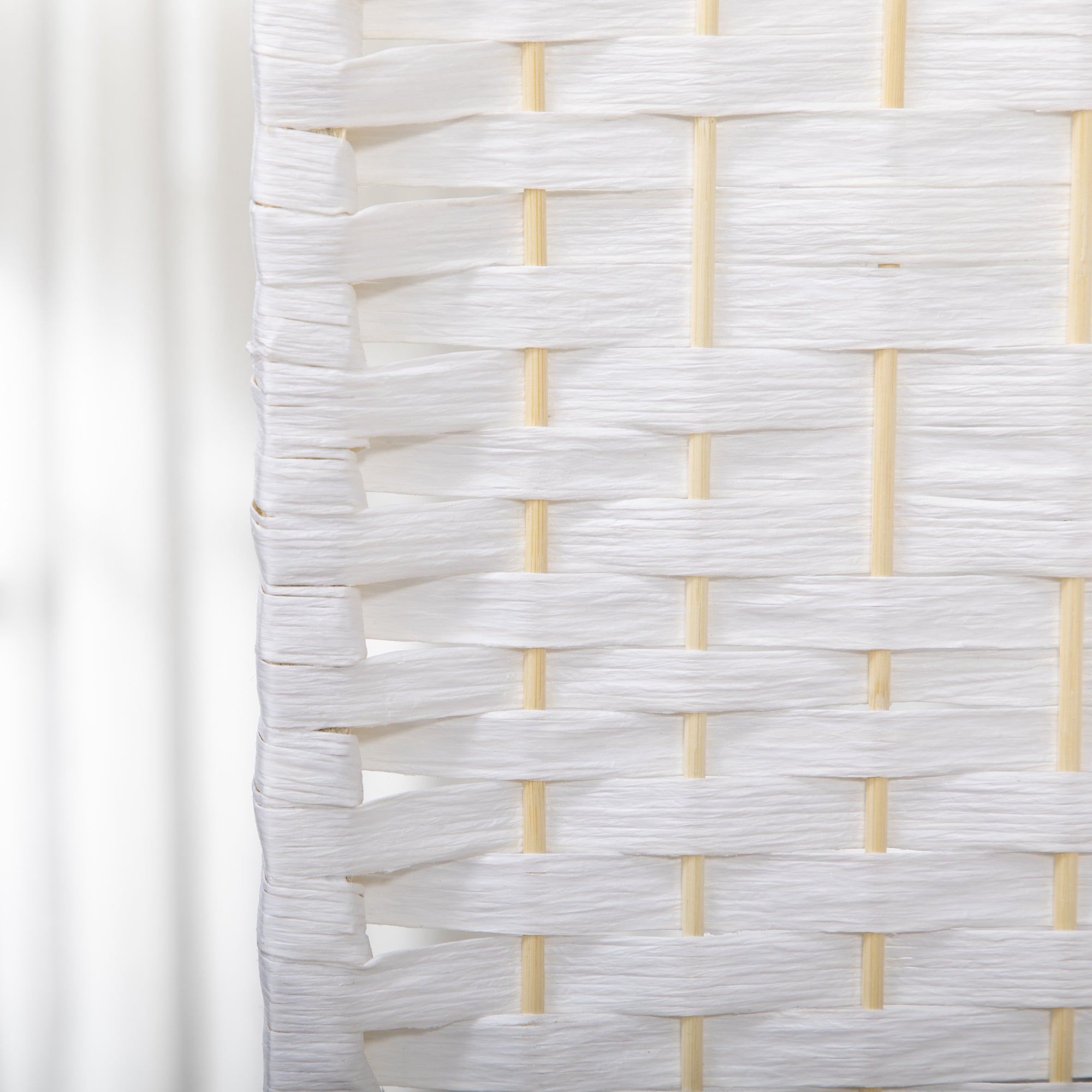 Paravento a 4 Ante Pieghevole 160x170 cm Autoportante e Intrecciato per Interni Bianco