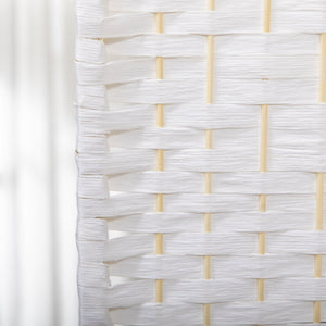 Paravento a 4 Ante Pieghevole 160x170 cm Autoportante e Intrecciato per Interni Bianco