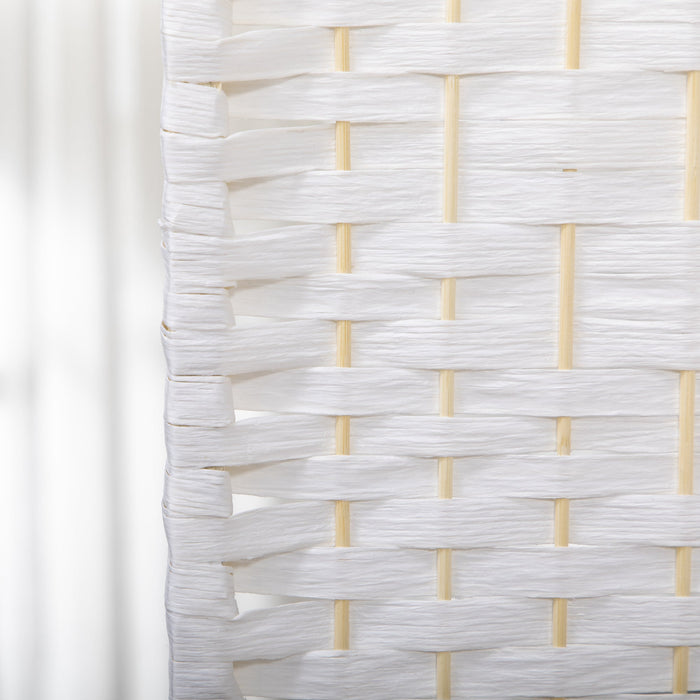 Paravento a 4 Ante Pieghevole 160x170 cm Autoportante e Intrecciato per Interni Bianco