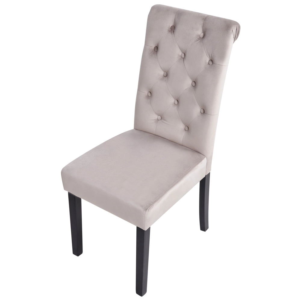Set di 2 Sedie da Pranzo Tessuto Velluto Grigio Glam Design Moderno Gambe in Legno Nero
