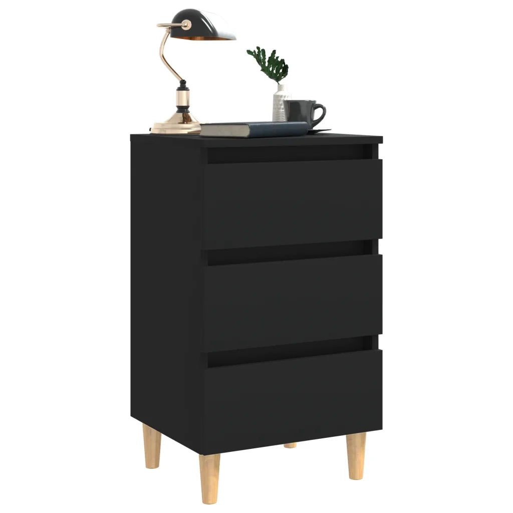 Comodini con Gambe in Legno Massello 2pz Neri 40x35x69 cm 805890