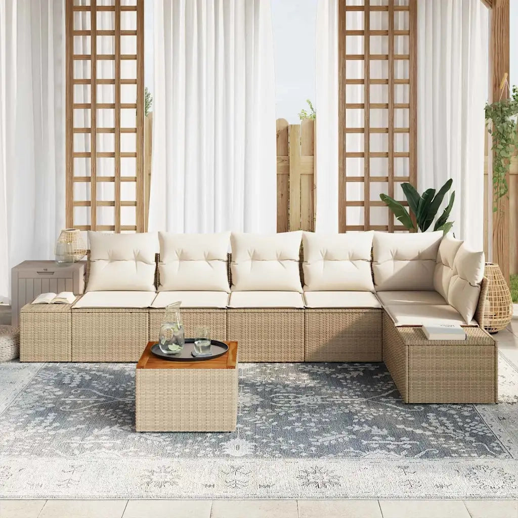 Set Divano da Giardino 7 pcs Beige e Crema polyrattan 3356636