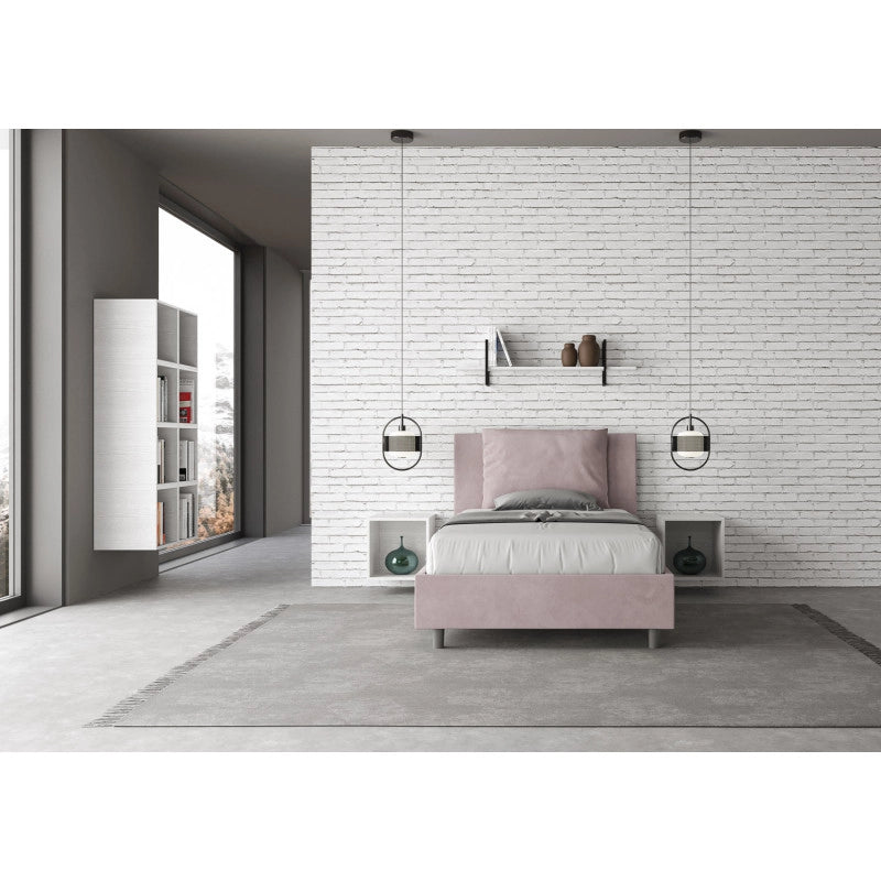 Letto imbottito Piazza e mezzo 110x210 cm Antea - Con rete,Glicine,Microfibra