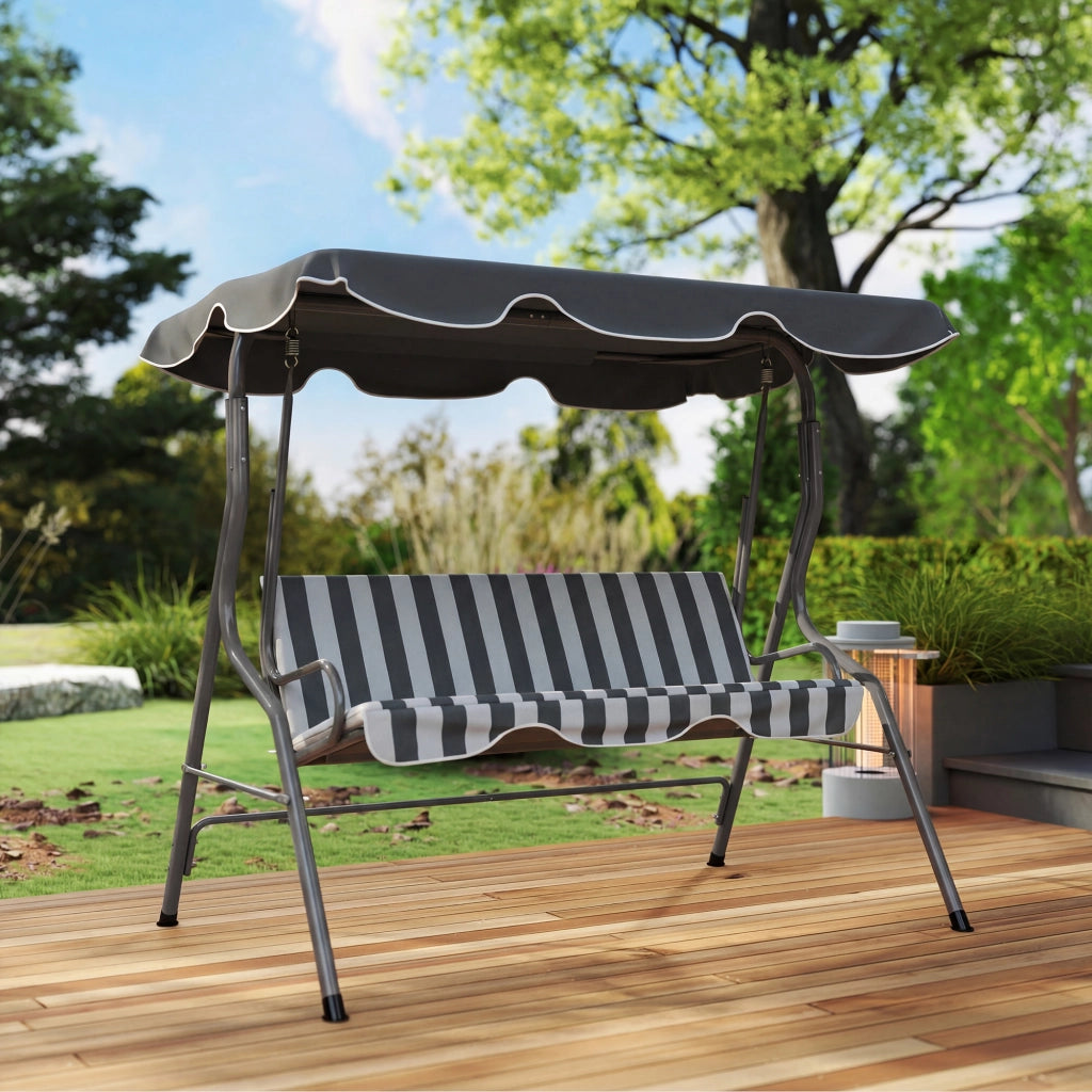 Balancelle da Giardino 3 Posti con Cuscini Grigio e Bianco ¨C zephmum ¨C Grigio, Bianco, 3 Posti
