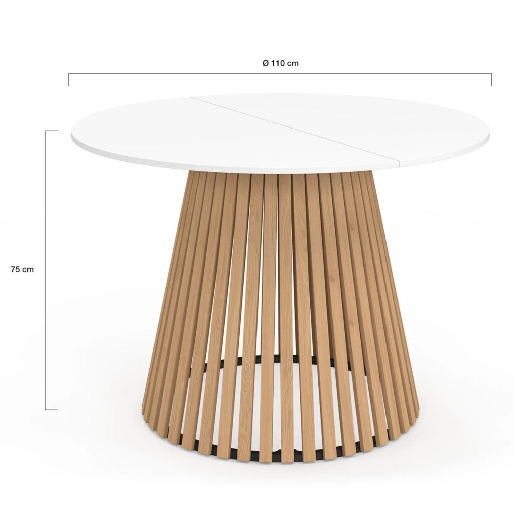 IDMarket - CARMEN Tavolo da pranzo rotondo per 6 persone con gambe a doghe in legno e piano in legno bianco 110 cm
