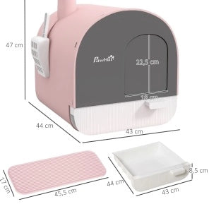 Lettiera chiusa per gatti con paletta e tappetino rosa