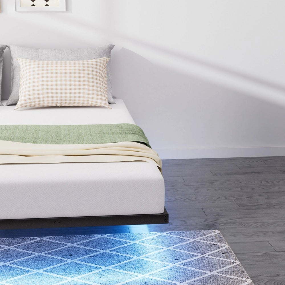 Letto Flottante in Metallo con LED ¨C MINIMAL ¨C Nero 140x200