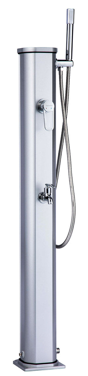 Mini Doccia Solare da Giardino 20L Miscelatore Lavapiedi e Doccetta Grigio Metallizzato