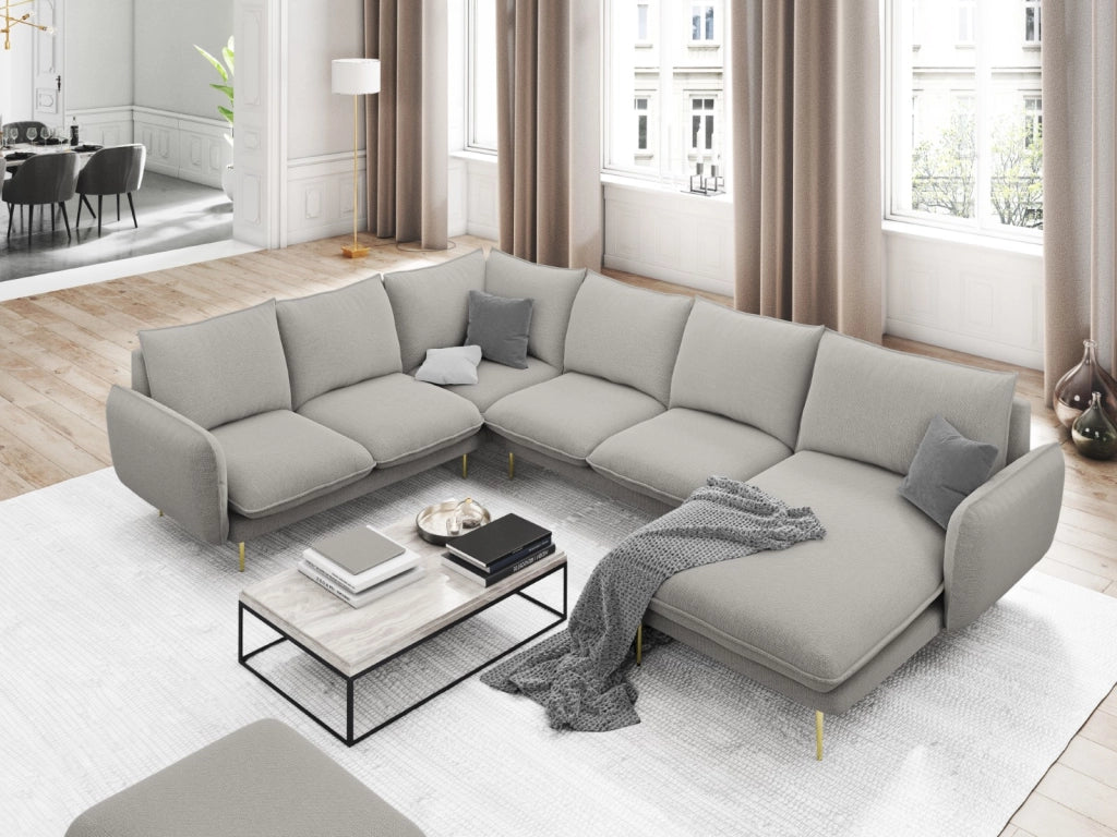 Cosmopolitan Design - Divano panoramico sinistro "Vienna" 7 posti in tessuto strutturato grigio chiaro 