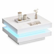 TAVOLO DA SALOTTO Quadrato 70x70x36 cm Bianco con LED Bluetooth APP