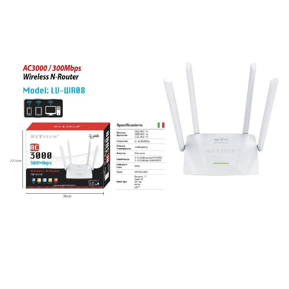 Trade Shop - Router Wifi Ripetitore Di Rete 300mbps Amplificatore Di Segnale Maxtech Lv-wr08 -