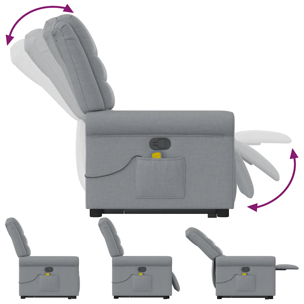 Poltrona | Sedia Relax Alzapersona Massaggi Reclinabile Grigio Chiaro Tessuto