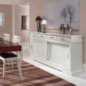 Credenza madia in legno Shabby chic 2 ante scorrevoli bianco opaco
