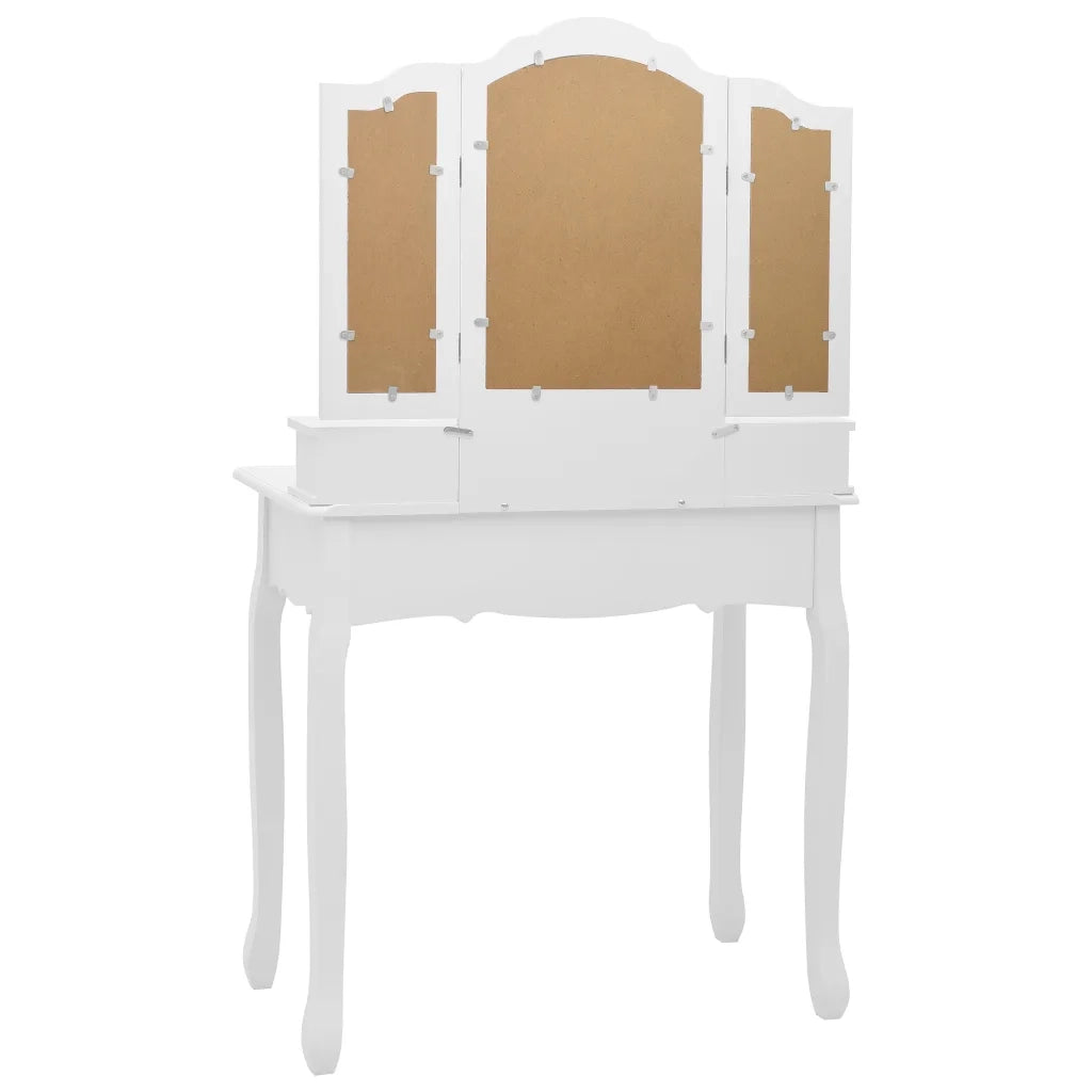 Toeletta | Tavolo da Trucco e Sgabello Bianco 80x69x141 cm Legno Paulownia