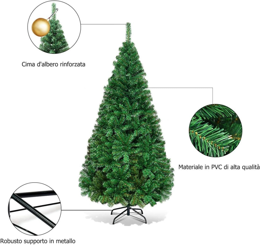 Albero di Natale Artificiale 210 CM, Albero di Natale Verde con 950 Rami e Base in Metallo, Decorazioni Natalizie per Casa, Ufficio e Negozio (210 CM)