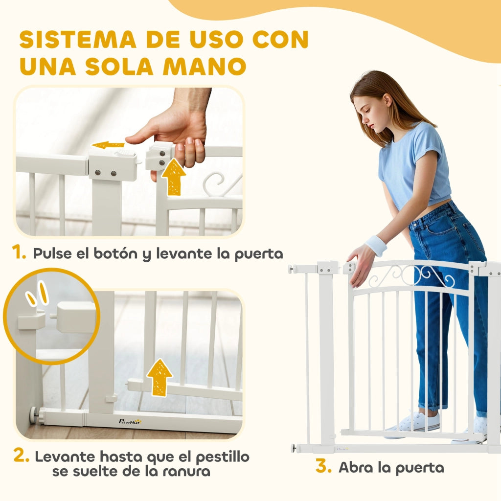 Porta per Cani Regolabile 76-104 cm con Estensioni ¨C Zephmum ¨C Bianco
