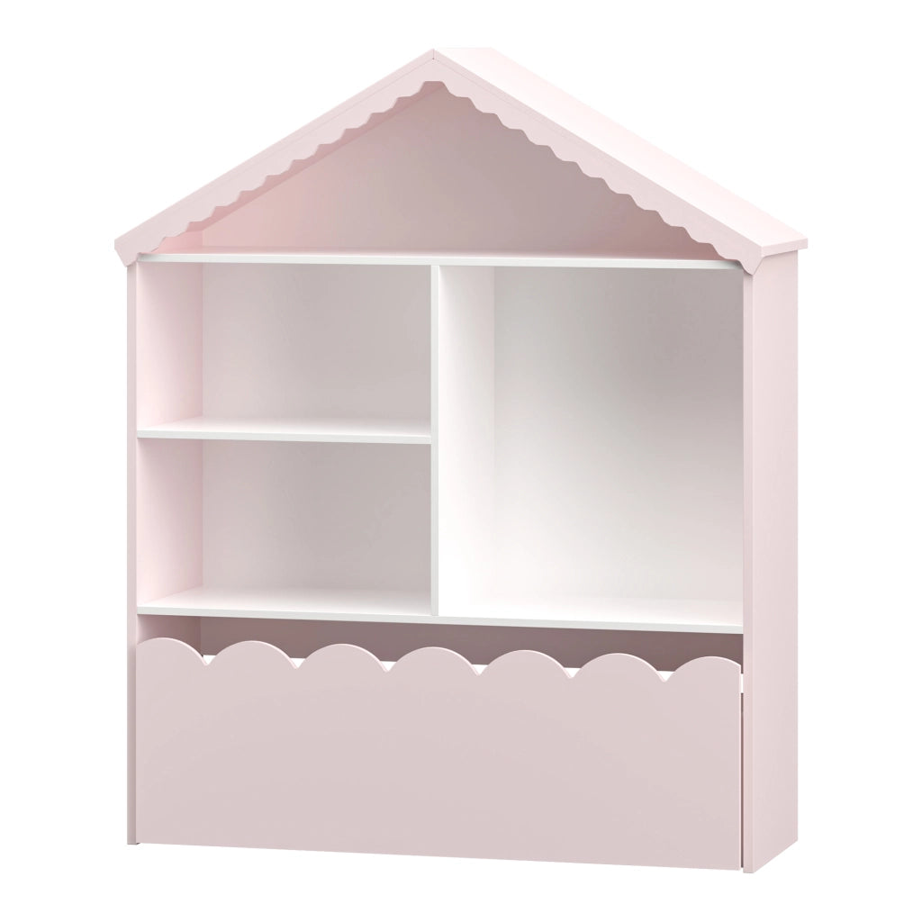 Scaffale Vestnes con 4 Vani Portaoggetti e Cassetto per Cameretta - Rosa/Bianco [en.casa]