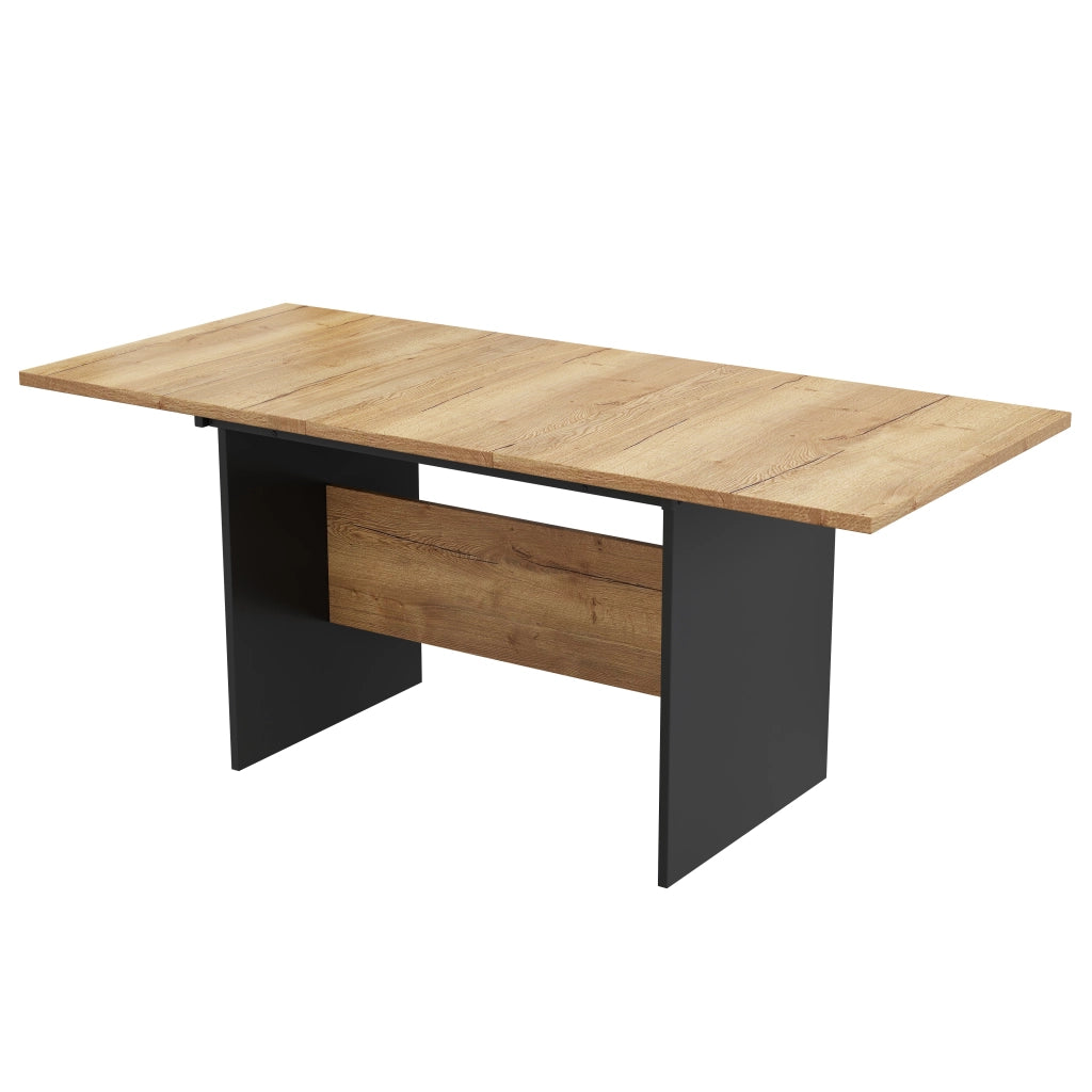 Tavolo allungabile per 4-6 persone con piano effetto legno, in MDF, nero e noce scuro, stile minimalista moderno