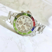 Trade Shop - Orologio Polso Coss Uomo Analogico Quarzo Luminoso Silver Verde Quadrante Bianco -