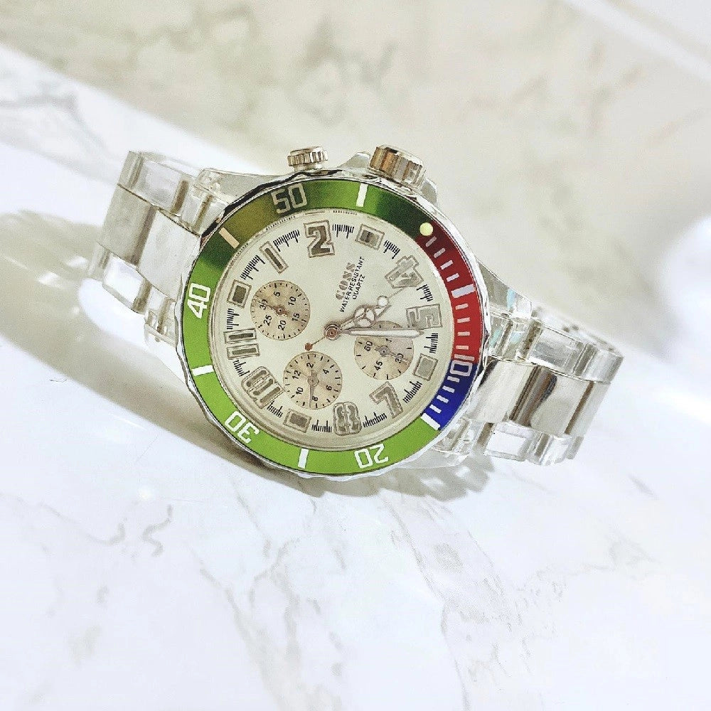 Trade Shop - Orologio Polso Coss Uomo Analogico Quarzo Luminoso Silver Verde Quadrante Bianco -
