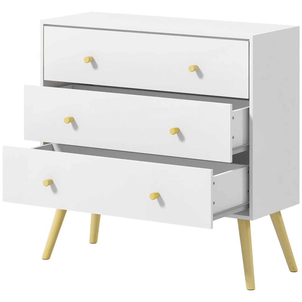 Cassettiera con 3 Cassetti ¨C Zephmum ¨C Bianco Legno Pino 80x30x80 cm