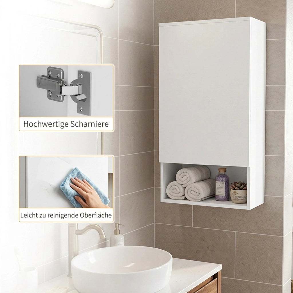 Armadietto pensile bagno con anta, 40x27x77 cm, bianco