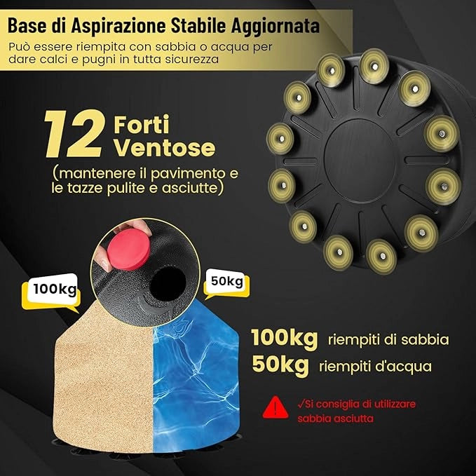 Sacco da Boxe 173 cm, Sacca da Boxe da Terra Autoportante e Pesante con Guantoni, Base a Ventosa, Costruzione a 5 Strati e Sistema Antivibrazioni per Adulti e Palestra Domestica