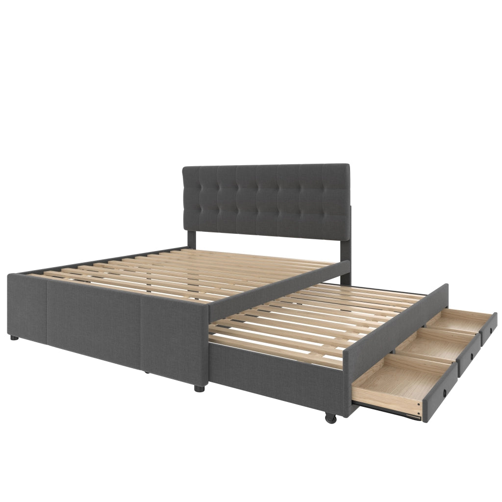 LETTO Estraibile 140x200 cm Lino Grigio con 3 cassetti
